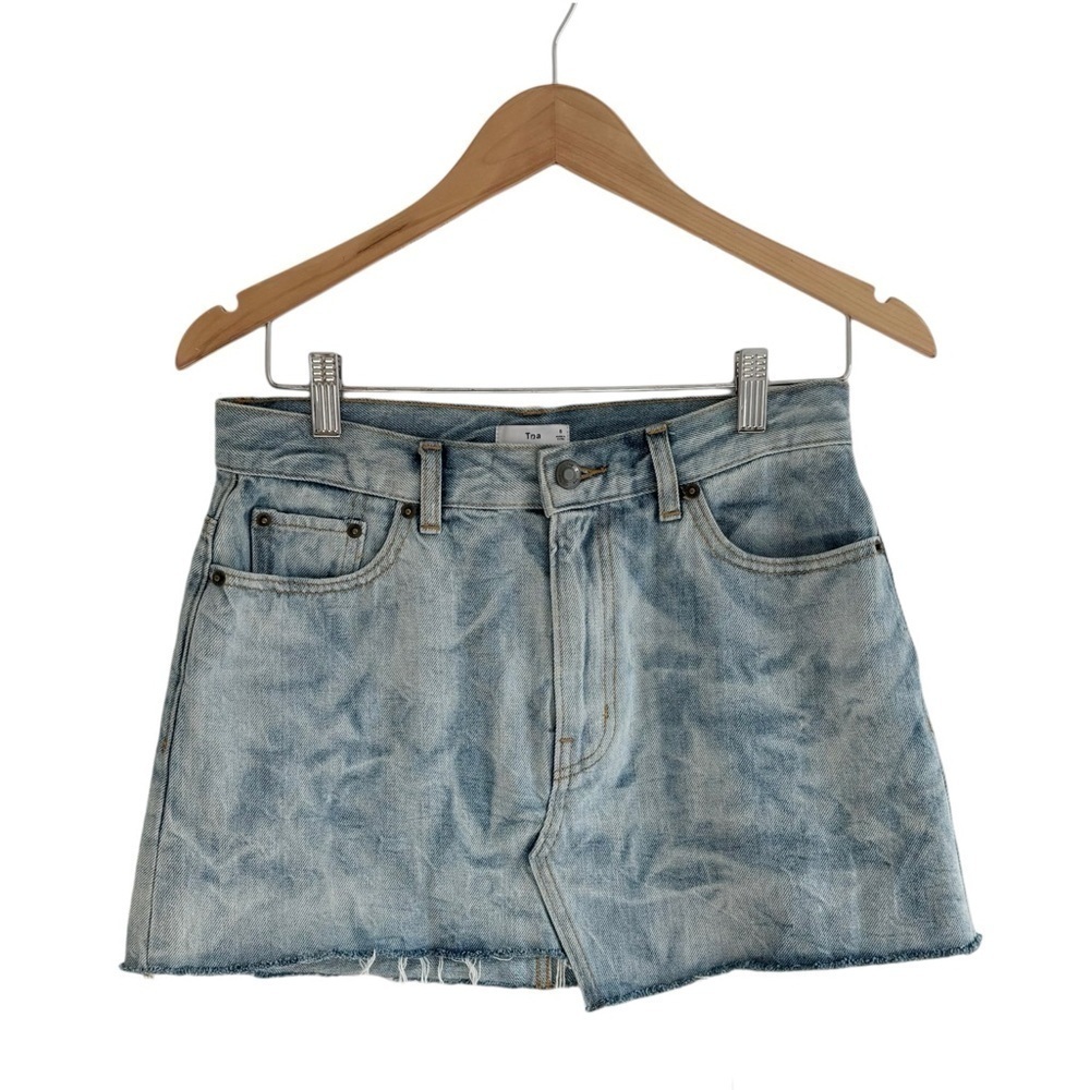 TNA Aritzia Testani Acid Wash Asymmetrical Mini Denim Skirt